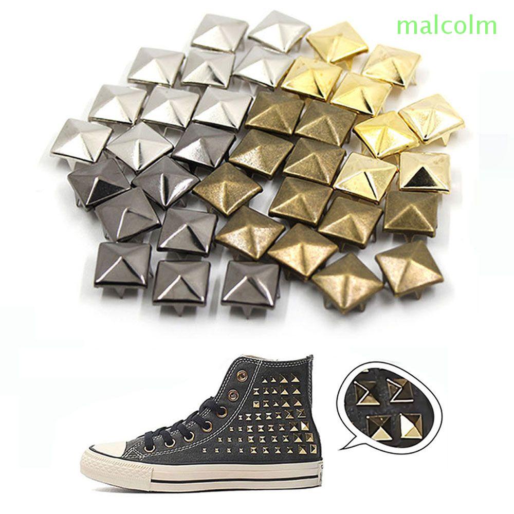 Malcolm หมุดโลหะ ทรงสี่เหลี่ยม 4 เขี้ยว 6 8 10 12 มม. หลากสี สําหรับเย็บผ้า หมวก กระเป๋า เสื้อผ้า DIY