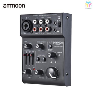 T&amp;T ammoon AGE03 5-Channel Mini Mic-Line Mixing Console Mixer with USB Audio Interface Built-in Echo