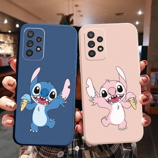 เคสโทรศัพท์มือถือ ขอบสี่เหลี่ยม ลาย Stitch น่ารัก สําหรับ Samsung Galaxy S22 Ultra S21 FE A33 A53 A73 A03S M32 M22