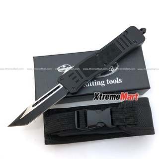 มีดสปริงตรงขนาดกลาง ใบ Tanto คมเดียวเรียบ Microtech Combat Troodon 00556 D/E Automatic Knife Camping Tool