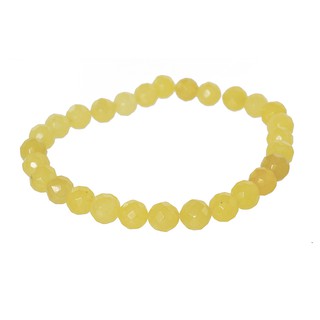 ลูกปัดหินแท้ ลักษณะเม็ดกลมเจี่ยเหลี่ยม หินหยก (Jade) 14 mm - (LZ-0183 สีเหลือง)