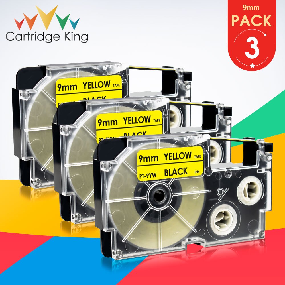 3PK XR-9YW 9mm Label Tape Black on Yellow Printer Ribbon for Casio KL-60 KL-120 KL-300 CW-L300 KL-430 KL-C500 KL-100