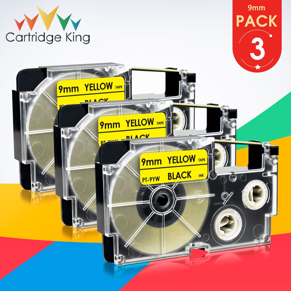 3PK XR-9YW 9mm Label Tape Black on Yellow Printer Ribbon for Casio KL-60 KL-120 KL-300 CW-L300 KL-43
