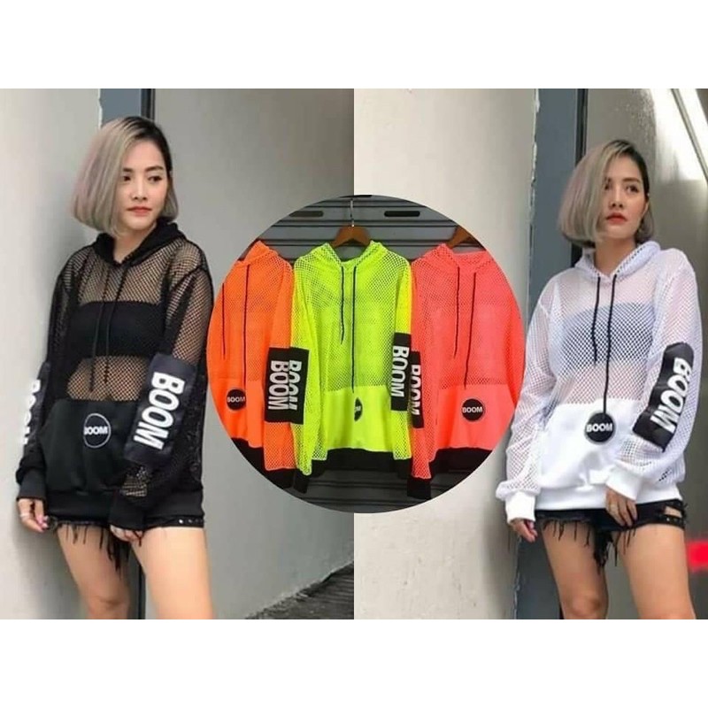 เสื้อตาข่ายนีออนBoom โอเวอร์ไซส์ N0004 ขาว ดำ ไม่เรืองแสง เขียว ส้ม ชม เรืองในไฟแบล็คไลท์