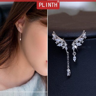 PLINTH เงินแท้ 925 Stud Earrings นางฟ้าปีก Asymmetric พู่ยาวเข็มแฟชั่นอารมณ์1630