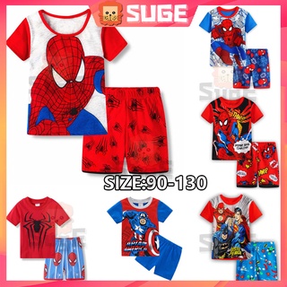 【Suge】ชุดนอน เสื้อยืด แขนสั้น กางเกงขาสั้น ลายการ์ตูนสไปเดอร์แมน สําหรับเด็กผู้ชาย และเด็กผู้หญิง