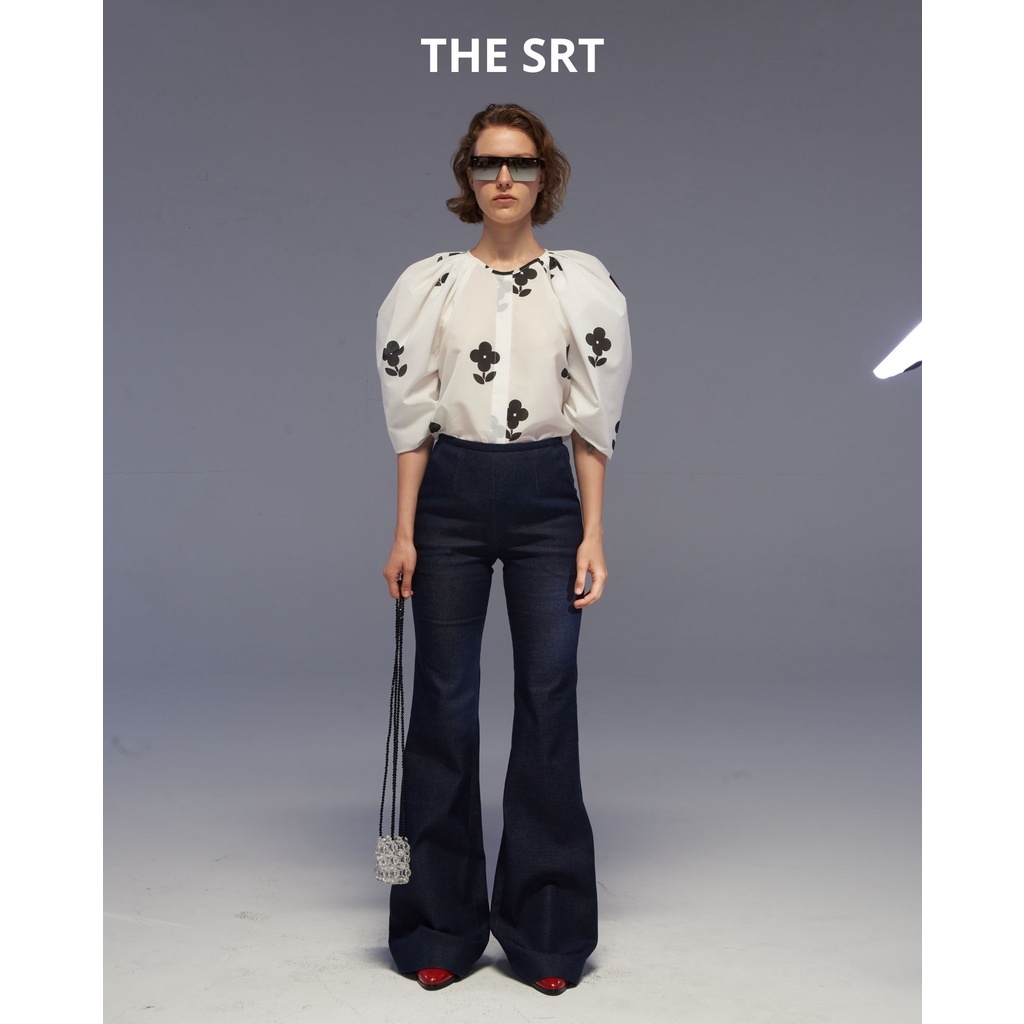 The SRT X7 Meta Denim Boot Cut Pants (TPN95) กางเกงยีนส์สีเข้มเอวสูงขาม้า