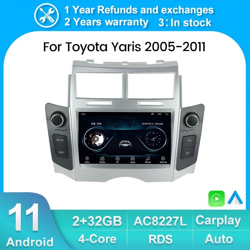 Carplay Auto 2G 32G Android 11 Car Radio Multimedia Player for Toyota Yaris 2005-2012 Stereo GPS Navigation 2DIN Head Un