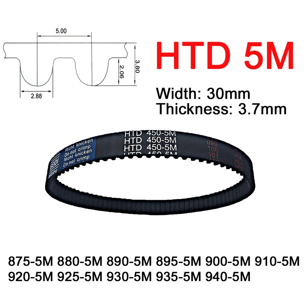 1Pc Width 30mm 5M Rubber Arc Tooth Timing Belt Pitch Length 875 880 890 895 900 910 920 925 930 935 