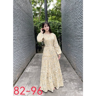 82-96#  ชุดเดรส รุ่น Elizabeth Dress ผ้าชีฟองเนื้อทราย🌼 พิมพ์​ลายดอกไม้สุดน่ารัก💐