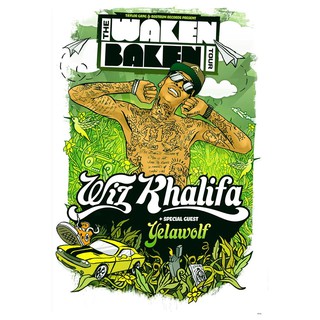 โปสเตอร์ รูปวาด กราฟฟิก คอนเสิร์ต Wiz Khalifa - Waken Baken Tour (2010) POSTER 24"x35" Inch American Rapper Hip Hop