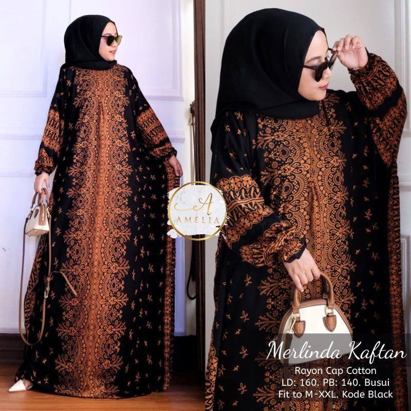 Merlinda Kaftan Size Jumbo XXXXL - Kaftan Batik Motif Mahkota Sogan Long Sleeve Zipper by Batik Isro