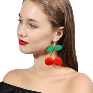 ต่างหูปอมปอมเชอร์รี่ - Cherry Pom Pom Earings