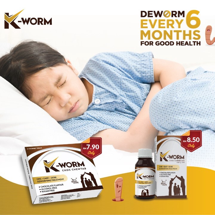 Alpro Pharmacy Exclusive - K-WORM Deworm Chewable Tablet Ubat Cacing (ช็อกโกแลต) 2s