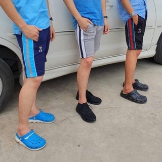 Sukai Fashion กางเกงขาสั้น กางเกงวอร์ม มีกระเป๋า มีซิป มีเอวผูกเชือกด้านหน้า สีพื้น แต่งข้าง แถบใน แถบนอก