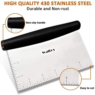 Walfos Stainless Steel Dough Scraper - Multi-Purpose Scraper Chopper with Measurements,for Pastry,Bread Baking