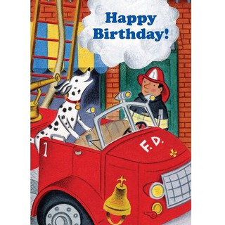 eeBoo  Fire Dog &amp; Fireman Birthday Card การ์ดอวยพรวันเกิด