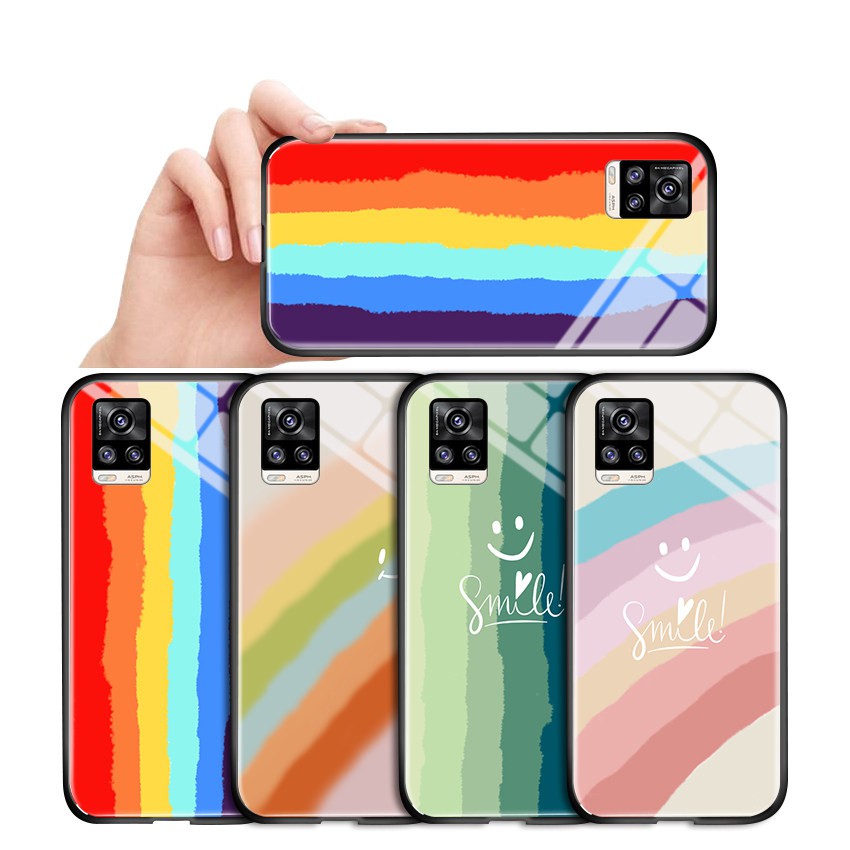 For Vivo V20 Pro 5G V20 SE V19 Fashion Luxury Rainbow Smile Pattern Hard Case Shockproof Smooth Tempered Glass Phone Case Casing