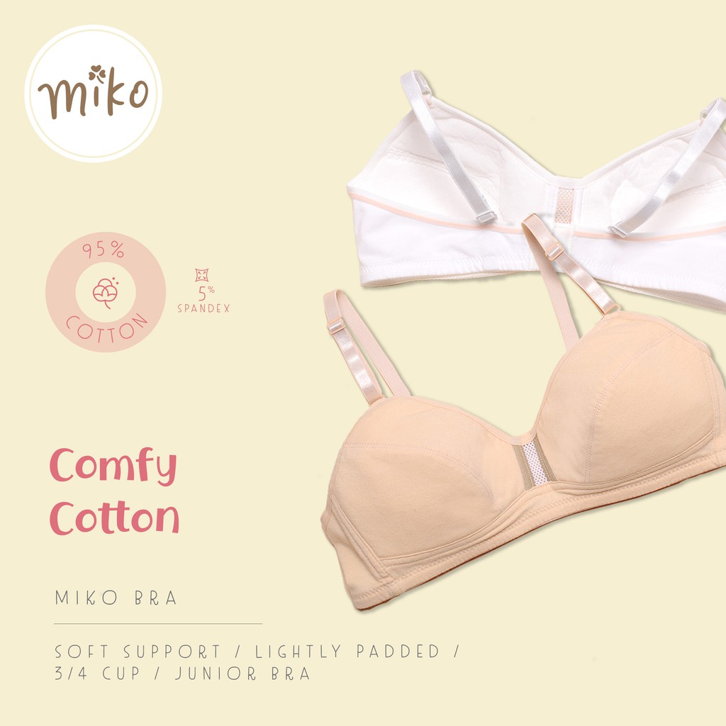 Miko Bra C409 - 35%Cotton 10%EA 55%PES / ซัพนิ่ม/ บุนวมเบา/ 3/4 ถ้วย/ บราจูเนียร์/ยังผู้ใหญ่