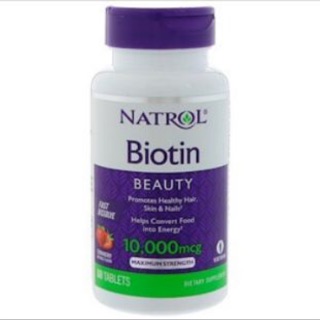 แท้  ❤ เห็นผลจริง Natrol, Biotin, เม็ดกลืน-เม็ดอม-เคี้ยว Strawberry, 5000-10,000 mcg, 60 Tablets ไบโอติน รสสตรอเบอรี่