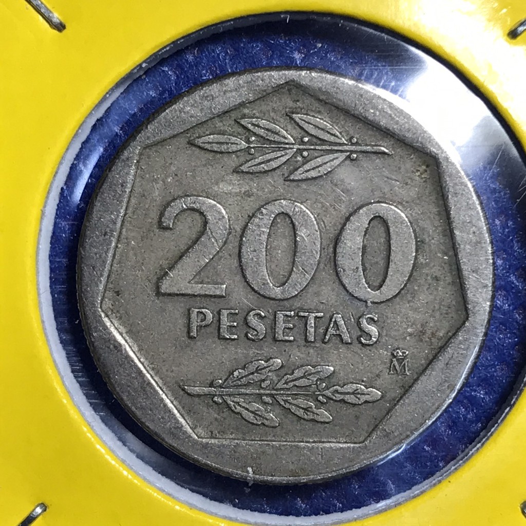 เหรียญเก่า#14356 ปี1988 สเปน 200 PESETASเหรียญสะสม เหรียญต่างประเทศ เหรียญหายาก