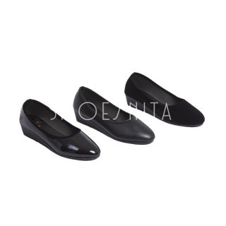 รองเท้าคัชชู ส้นสูง 1.5 นิ้ว รองเท้าคัทชูดำเรียบ ส้นเตารีด ใส่สบาย SHOESNITA *S380