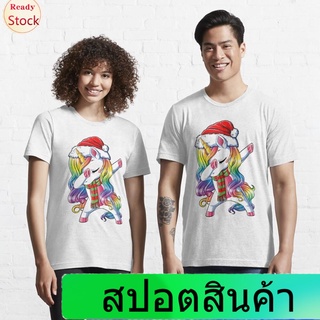 gothic เสื้อยืดลำลอง Dabbing Unicorn T Shirt Christmas Girls Santa Hat Scarf Xmas Essential T-Shirt Short sleeve T-shirt