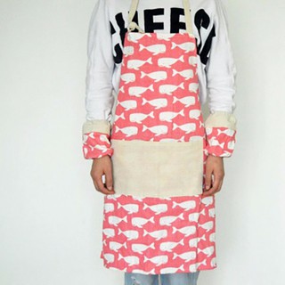 ผ้ากันเปื้อนรวมปลอกแขน ลายวาฬสีแดง (Apron with armband,Red Whale)