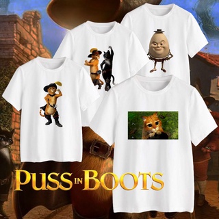 เสื้อยืดวินเทจ เสื้อยืดสีขาวผู้หญิง เสื้อยืดครอป Puss in Boots ไลฟ์สไตล์ใหม่แบบเหมียวน้อยผู้กล้าหาญ