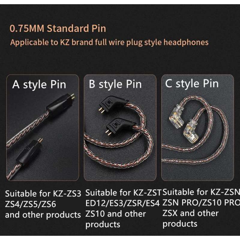 สายอัพเกรด KZ สายสีน้ำตาลแบบ สำหรับหูฟัง KZ ขั้วแบบ 2 Pin แบบBรุ่นที่ใช้ร่วมกันAS10，ZS10，ZSR，ZST，ES4，ES3，ED12，BA10 แบบCรุ่นที่ใช้ร่วมกันKZ-ZSN，ZSN PRO，ZS10 PRO，ZSX