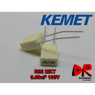 (10 ชิ้น) 0.68uF 63V MKT R82 ยี่ห้อ AV KEMET ตัวเก็บประจุ ฟิล์ม ชนิด โพลีเอสเตอร์ (Polyester) 680nf 684 เกรด Automotive