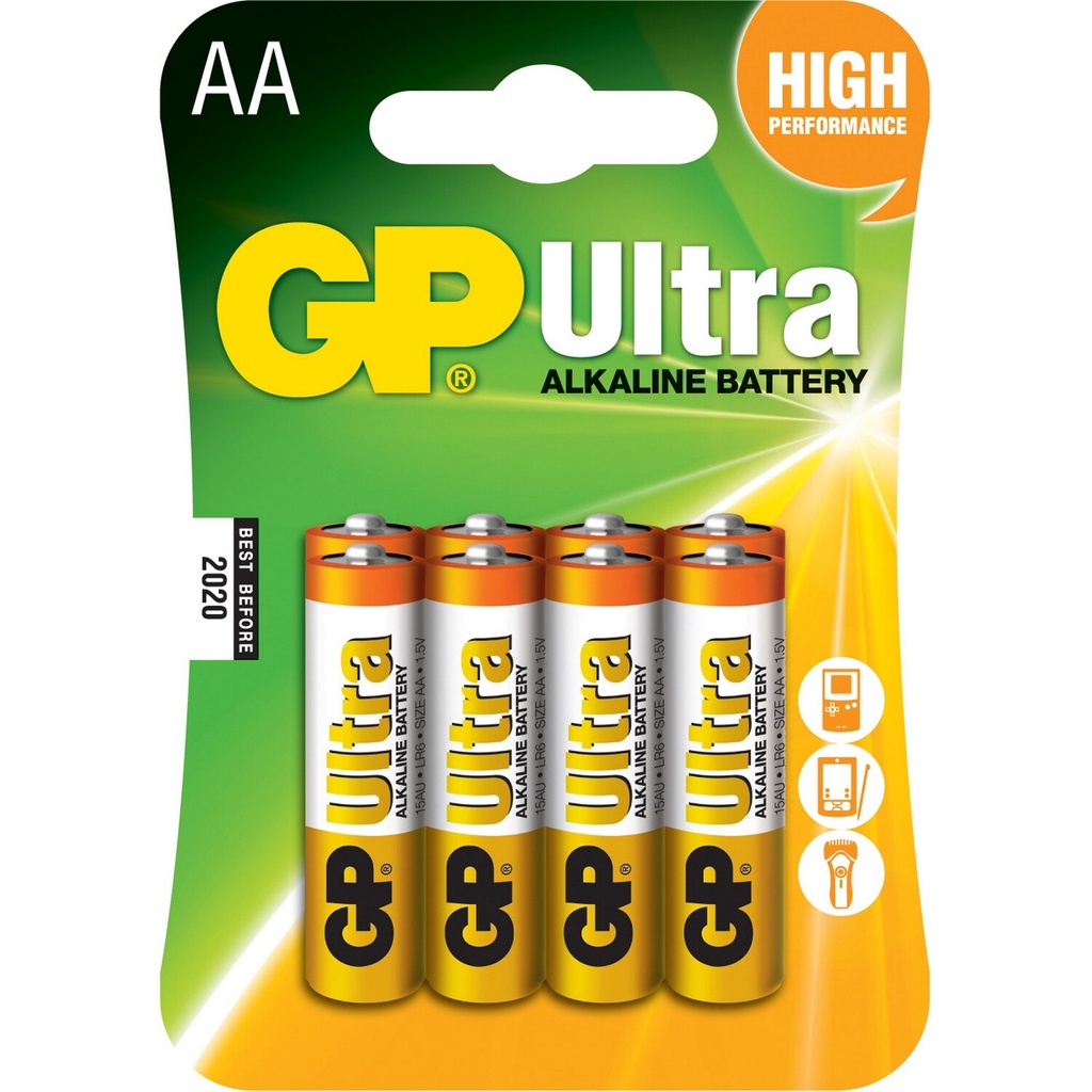 ถ่าน AA และ AAA ยี่ห้อ GP Ultra (ALKALINE Battery) 1.5V แพค 8 ก้อน