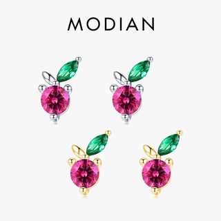 Modian ต่างหูสตั๊ด เงินแท้ 925 จี้คริสตัล รูปเชอร์รี่ ผลไม้น้อยน่ารัก เรียบง่าย เครื่องประดับ สําหรับผู้หญิง