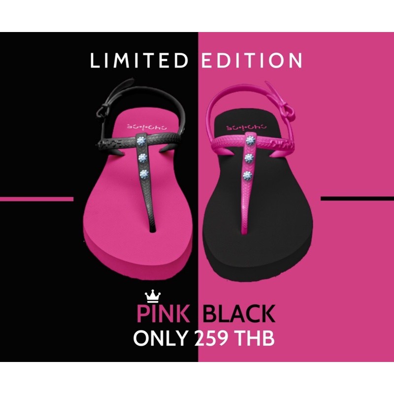 ขายดี รองเท้าแตะรัดส้น CHO-I-CE Pink Black สลับสีประดับเพชร6