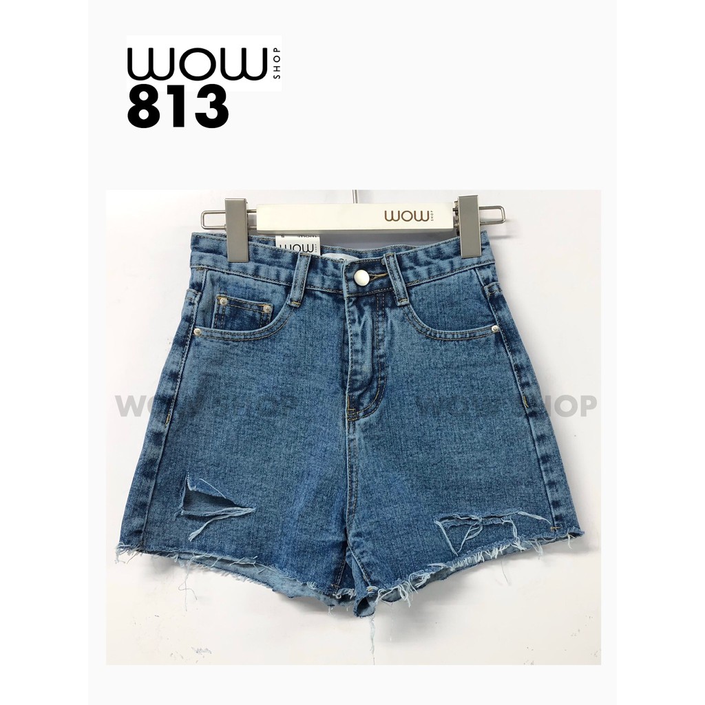 (s-xxl) กางเกงยีนส์ขาสั้นผ้าไม่ยืดป้าย wow shop