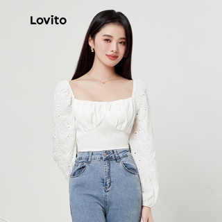 Lovito เสื้อเบลาส์ลำลอง สีพื้น แขนบิช็อป L33ED042 (สีขาว)