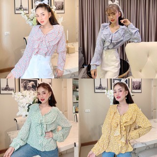 มือ1 เสื้อผ้าชีฟอง สีพาสเทล  ลายดอกไม้เล็ก แขนตุ๊กตา ทรงสวย สไตล์เกาหลี