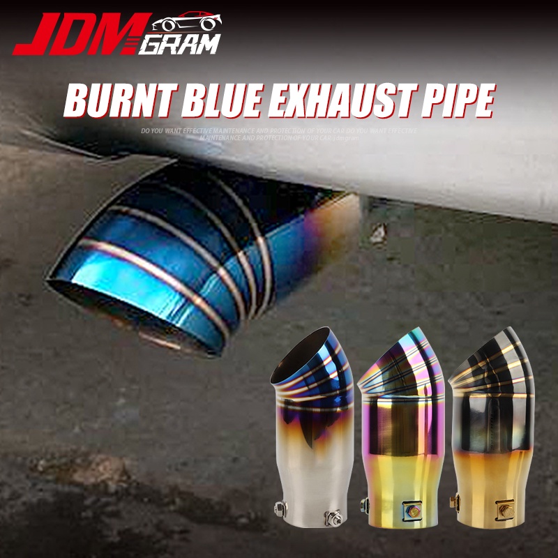 JDMGRAM Universal ท่อไอเสียรถยนต์ Burnt Blue Auto Silencer Flue Muffler ดัดแปลงท่อไอเสียรถยนต์อุปกรณ