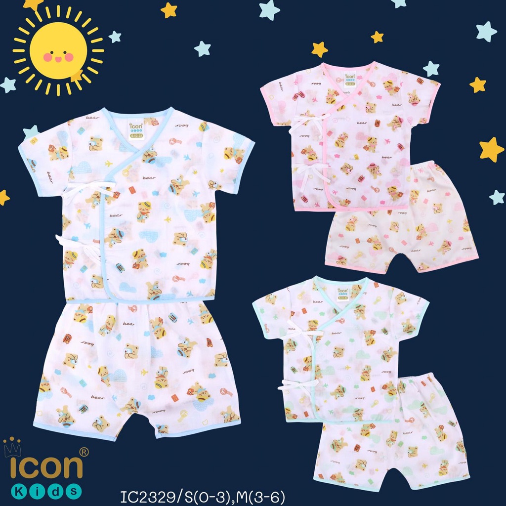 ICชุดผูกหน้า ผ้าป่าน แบรนด์ iconkids(กางเกงสามารถใส่่แพมเพิสได้) (คละลาย)