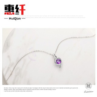 Huixian Sterling Silver Necklace Girl Student Amethyst Pendant Fashion Silver Jewelry Lady S925 Clavicle Chain Purple