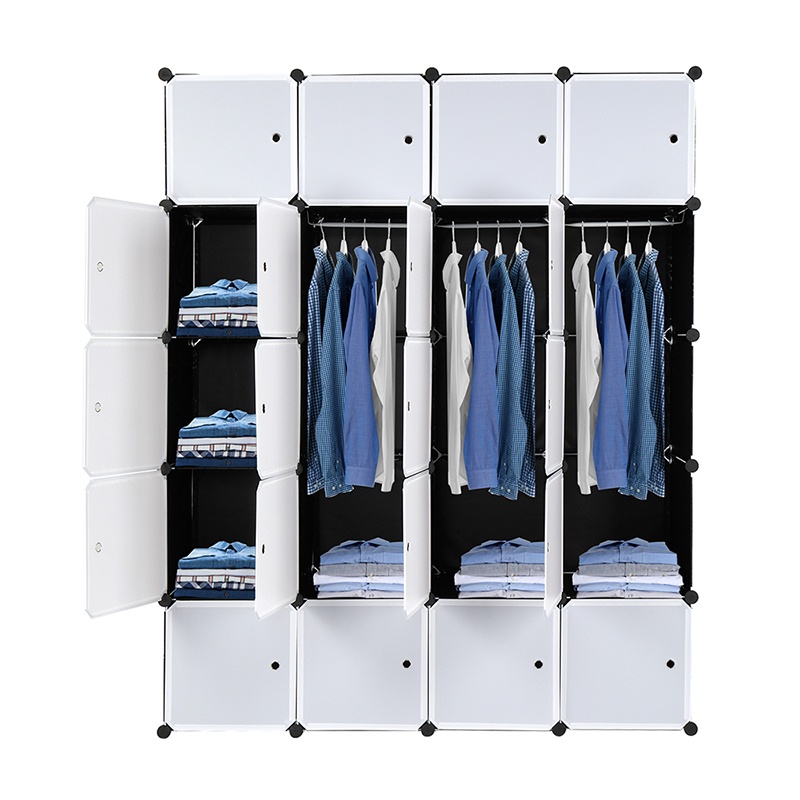 Closet Cabinet With Hanging Rod, Stackable Closet Shelves