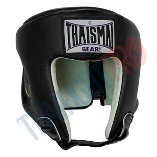 THAISMAI Black Leather Sparring Boxing Training Head Guard HG-152 - เฮดการ์ดสากลเปิดแก้มสีดำ หนังแท้ HG-152