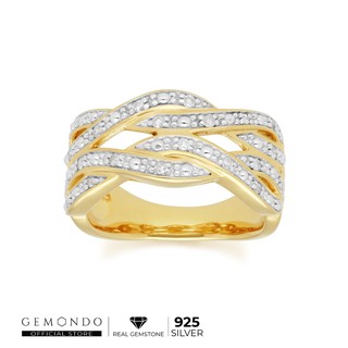 Gemondo แหวนเงินแท้ 925 ชุบทอง 18K ประดับเพชร (Diamond) ดีไซน์เกลียวคลื่น : แหวนทอง แหวนเพชร แหวนแถว ทองแท้ เพชรแท้