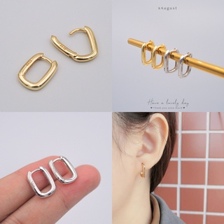 8August ต่างหูเงินแท้ ต่างหูห่วง เรียบ หรู ทรงสี่เหลี่ยม ขอบมน Hoop Earrings S925 (A9)