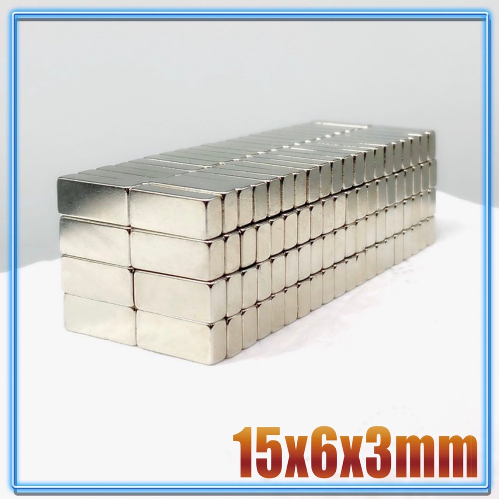 10ชิ้น แม่เหล็กนีโอไดเมียม 15x6x3มิล Magnet Neodymium 15x6x3mm แม่เหล็กแรงสูง สี่เหลี่ยม ขนาด 15*6*3