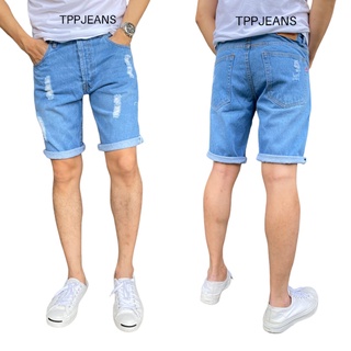 JEANSEXPRESS PShorts Mens กางเกงยีนส์ขาสั้นชายสีบลูฟอกซีด แต่งขาด Size 28-46 มีไซส์ใหญ่ ทรงสวย รับชำระปลายทาง