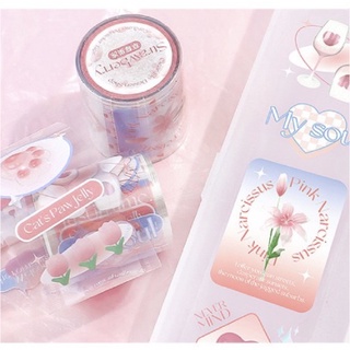 💥พร้อมส่ง💥(367)สติกเกอร์เทปใสลายดอกไม้และขนม