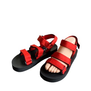 รองเท้ารัดส้น 3สาย สีแดง ใส่ได้ทั้งหญิงและชาย ไซส์ 35-44 / 3 Strap Sandal - Red color - Unisex - Size 35-44