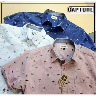 เสื้อเชิ้ตชายแขนสั้น คอปก ผ้า Oxford ลายร่มชายหาด ถึง 4XL