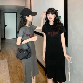 Know youกระโปรงยาว, เสื้อยืดแฟชั่น, ผู้หญิงเกาหลี, คอกลม, แขนสั้น, ผ้าไหม, กระโปรง, เสื้อยืดแฟชั่น
